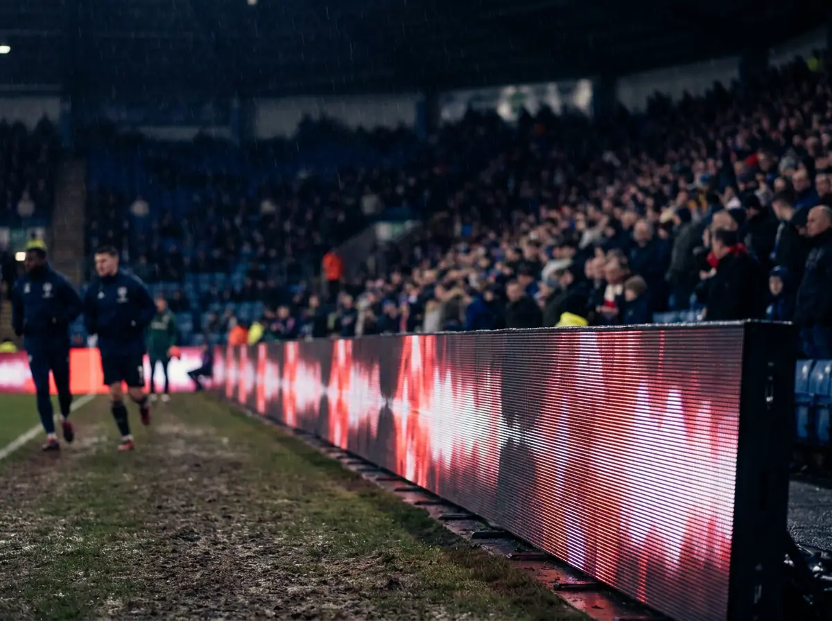 LED bordo campo in uno stadio illuminato di sera